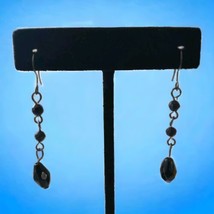 Black Bead Dangle Earrings Beaded Goth Witch Line Drop Bohemian Dainty Faceted - £13.18 GBP