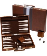 15&quot; Backgammon Board Game, Deluxe Leather Like Case, Felt Interior, Brown - $44.54