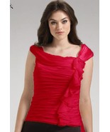 Tadashi Shoji Ruched &amp; Ruffled Silk Top Sz 14 Red - $87.12
