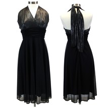 NEW Connected Apparel Womens 12 Halter Dress Black Gunmetal Gray Metallic Flowy - £30.51 GBP