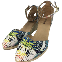 White Mountain Court 11 Wedge Heel Espadrilles Tropical Print Ankle Strap Jute  - £48.10 GBP