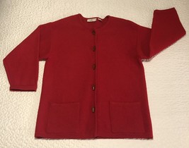 Vintage First Issue Wool Cardigan Womens L 1990s Beautiful Rich Red Color - £33.10 GBP