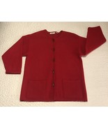 Vintage First Issue Wool Cardigan Womens L 1990s Beautiful Rich Red Color - £33.05 GBP