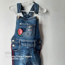 Wonder Nation Denim Overalls Jeans Girls SML 6 6X Maroon Velour Red Sequin Rose - £23.41 GBP