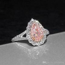 4Ct Pear Shape Pink Sapphire &amp; Diamond Halo Engagement Ring 14K Rose Gold Finish - £74.55 GBP