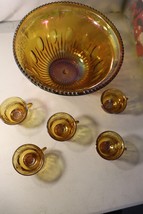 VTG Indiana Glass Harvest Grape Amber Gold Fall Punch Bowl 5 Cups - £45.05 GBP