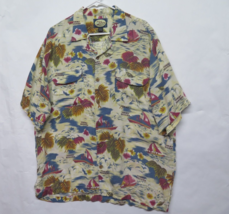 VTG Tommy Bahama Shirt Mens L Large Yellow Rayon Hawaiian Palms Boats Al... - $37.69