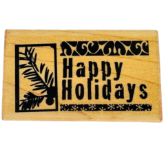 Inkadinkado Happy Holidays Christmas Pine Leaves Cones Rubber Stamp 98807 MM - £10.34 GBP