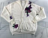 Vintage Cardigan Sweatshirt Womens One Size White Purple Floral Hand Pai... - $34.64
