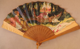 2 sided signed Fan Alvaro Miralles Victorian ladies &amp; landscape by Vicen... - $231.56 CAD