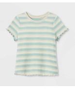 Girls L (10/12)  Short Sleeve Mini Waffle Shirt - Cat &amp; Jack Sage Stripe  - $15.03 CAD