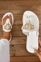 White Metal Decor Leather Thong Slippers - $14.72