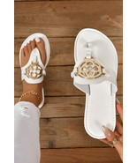 White Metal Decor Leather Thong Slippers - $20.38 CAD