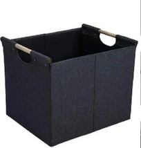 Collapsible Storage Bin ~ DK GREY ~ Linen Fabric w/Wooden Handles ~ 12.7... - £23.71 GBP