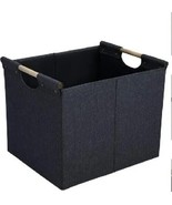 Collapsible Storage Bin ~ DK GREY ~ Linen Fabric w/Wooden Handles ~ 12.7... - $29.92