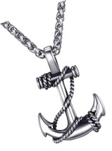 Mens Stainless Steel Nautical Anchor Necklace Navy - £58.51 GBP