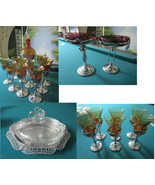 Farber Amber Glass Insert Chrome Glasses -Decanter -Compote- Butter Rare... - $1,185.91 MXN+