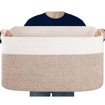 Extra Large Blanket Basket, Kids Toy Basket Bin, Cotton Rope, Brown And White. - $35.93