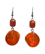 Retro Amber &amp; Orange Dangle Earrings MCM Modern Boho Hippy Geometric Shapes - $46.74