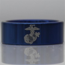 JEWELRY 8MM Blue Color Pipe Comfort Fit Design Military Army Ring Tungsten Weddi - £30.58 GBP