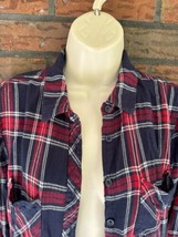 Red Blue Flannel Shirt Large Roll Tab Long Sleeve Romeo Juliet Couture Blouse - $5.70