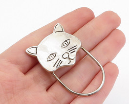 MEXICO 925 Sterling Silver - Vintage Etched Cat&#39;s Face Motif Brooch Pin - BP2497 - £46.37 GBP