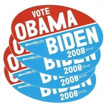 Unused Vote Obama Biden 2008 Moveon.org Oval Campaign Sticker - £6.19 GBP