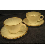 [Y1] (2) ANCHOR HOCKING White with Gold Trim COFFEE CUPS &amp; SAUCERS - £6.87 GBP