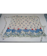 Vintage handmade half apron white with blue and red flowers design - $19.75