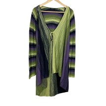 NIC+ZOE Cardigan Sweater Womens XL Green Purple Stripe Draped Front Long Sleeve - £31.95 GBP