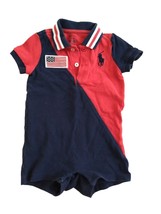 Ralph Lauren Romper One Piece Baby Infant short sleeve 6 m red/ indigo dark blue - £15.94 GBP