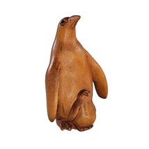 Vintage Japanese Netsuke Penguin Mom Baby Boxwood Carved Figurine Signed - £23.59 GBP