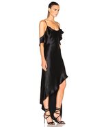 NWT Juan Carlos Obando Spiral Ruffle Black Satin Off Shoulder Gown Dress 4 - $583.97 CAD