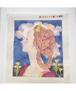 Vintage Canvas Hand Painted Womans Face Lady Portrait Medieval Braided Hair - $64.92 CAD