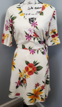 Old Navy Wrap Dress Womens Small Multi Floral 3/4 Sleeve V Neck Lined Tie Waist - £21.41 GBP