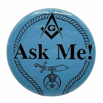 Ask Me! Zuhrah Shrine Circus Worker Masonic Shriner Freemason Pinback Bu... - $5.95