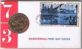 Stamps USA FDC Bicentennial Boston Tea Party July 4 1973 Medallion US Mint - $8.90
