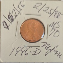 1996D Lincoln Memorial Cent MS70 standard circulation coin - $2.95