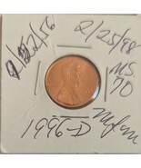 1996D Lincoln Memorial Cent MS70 standard circulation coin - $2.95