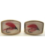 Fly Fishing Lures Cuff Links Vintage 1970&#39;s Clear and Red Lucite - $17.81 CAD