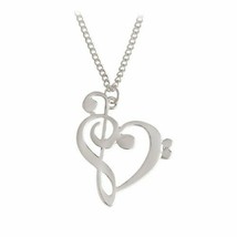 Womens Fashion Heart Shaped Musical Note Pendant Necklace Music Jewelry silver - £4.07 GBP