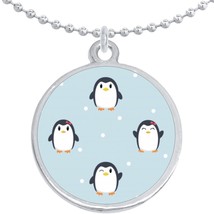 Penguin Pattern Round Pendant Necklace Beautiful Fashion Jewelry - £8.59 GBP