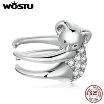 WOSTU 925 Silver Animal Koala Ear Cuff Shining Zircon Stud Earrings For Women Fa - £18.47 GBP