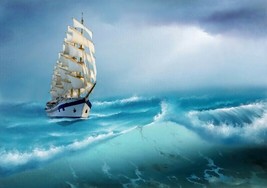 Canvas sea, sailboat, sail ship, storm, wall decor wave ocean landscape - £34.98 GBP