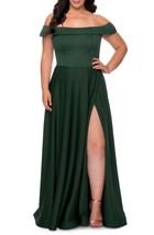 La Femme Off the Shoulder Foldover Neckline Gown Sz 18 Emeral - £100.13 GBP