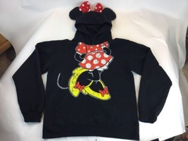 Disney Parks Minnie Mouse Hoodie Black/Red Bow Minnie Ear Sweatshirt pul... - $35.63
