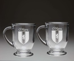 O&#39;Hara Irish Coat of Arms Glass Coffee Mugs - Set of 2 - £26.84 GBP