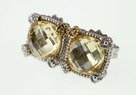 Judith Ripka Sterling Silver and 18k Yellow Gold Canary Quartz Stud Earrings - £186.41 GBP