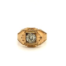 Vtg Signed 14k Rolled Gold Plate Clark and Coombs Clear Rhinestone Men&#39;s Ring 10 - £42.64 GBP