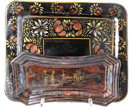 c1860 Toleware Trays one With Chinoiserie Decoration for Wick Trimmers - $173.25